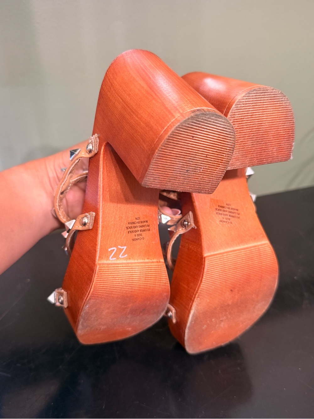 Canon Tan Studded Platform Sandals - Picture 3 of 4